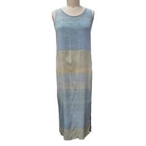 80s VTG Chico's Design  Rayon Sleeveless Maxi Dress Green/Blue Ombre  1( S)